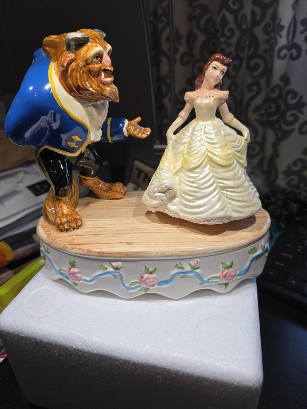 Vintage Beauty and the Beast Porcelain Dancing Music Box